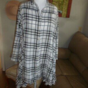 TULIP Alexandria Tunic Shirt – Plaid, Button Front, 100% Cotton – Size Large